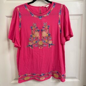 Entro Pink Embroidered Women's Top Size L